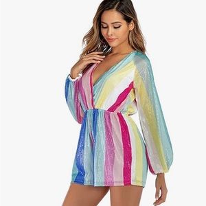 NEW Colorful Sequin Striped Romper Size S